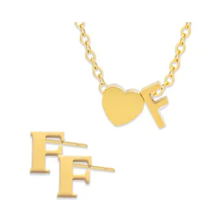 Initiaal Ketting & Oorbellen Set Met Letter F Goudkleurig - Stainless Steel - Met Letter & Hartje! - 2x Sieraden Cadeau - Pax Amare