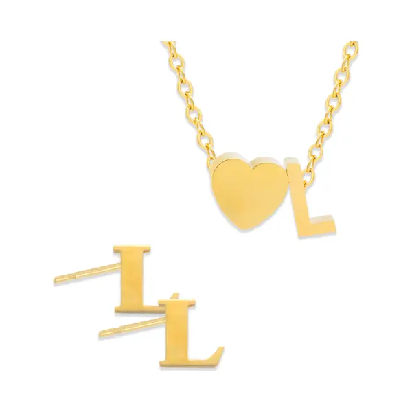 Initiaal Ketting & Oorbellen Set Met Letter L Goudkleurig - Stainless Steel - Met Letter & Hartje! - 2x Sieraden Cadeau - Pax Amare thumbnail
