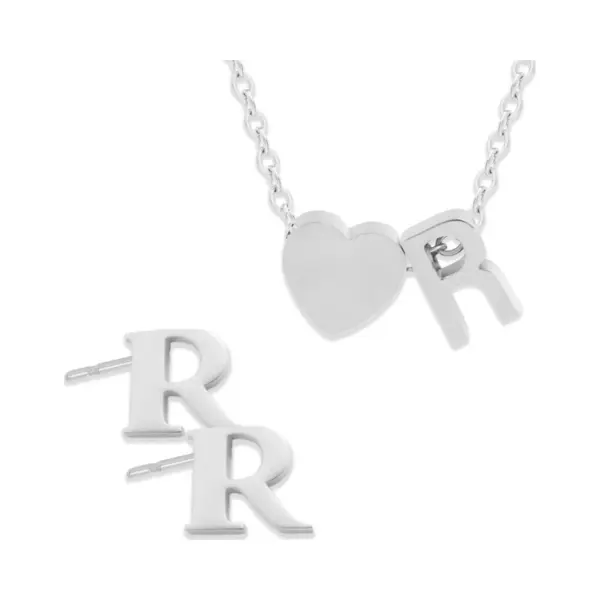 Initiaal Ketting & Oorbellen Set Met Letter R ZIlverkleurig - Stainless Steel - Met Letter & Hartje! - 2x Sieraden Cadeau - Pax Amare thumbnail