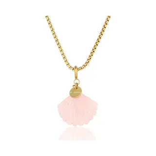 My Bendel - Goudkleurige Box Ketting Met Rose Quartz Schelp - Zomerse Ketting - Met Luxe Cadeauverpakking | Sieraden Voor Dames | One-size