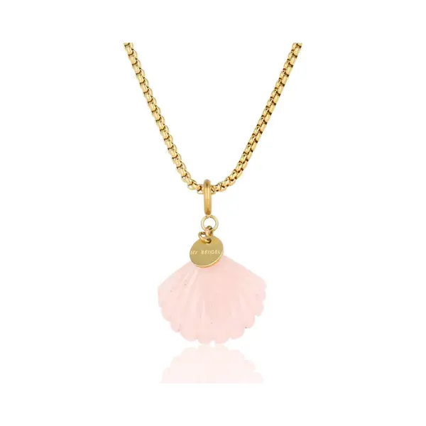 My Bendel - Goudkleurige Box Ketting Met Rose Quartz Schelp - Zomerse Ketting - Met Luxe Cadeauverpakking | Sieraden Voor Dames | One-size thumbnail