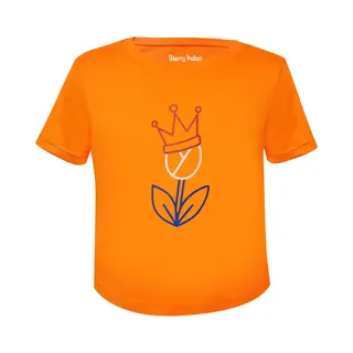 Starry Indigo Oranje T-shirt Kinderen Tulp & Kroontje | Koningsdag | Holland | Ek-Wk-Olympische Spelen | Oranje | Kind 4-5 Jaar | Maat 110