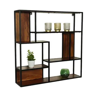 Lizzely Garden & Living Wandrek Emma Vierkant Industrieel Mangohout 75cm Bruin Muurdecoratie Mango Hout