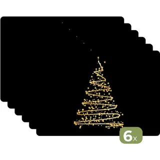 KitchenYeah Placemat - Placemats Kunststof - 45x30 Cm - Kerst - Goud - Kerstmis - Feestdagen - Zwart - 6 Stuks - Borden Onderleggers Antislip - Tafel Decoratie -