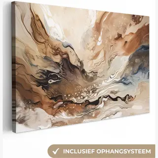 OneMillionCanvasses Canvas Schilderij 120x80 Cm - Abstract Beige Schilderij - Kamer Decoratie Accessoires - Schilderijen Woonkamer - Wanddecoratie Slaapkamer -
