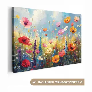 OneMillionCanvasses Canvas Schilderij 140x90 Cm - Wanddecoratie Bloemen - Natuur - Botanisch - Kunst - Muurdecoratie Woonkamer - Slaapkamer Decoratie - Kamer Accessoires
