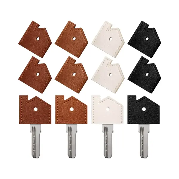 KeyAmor 4 Stuks Leren Sleutelhoesjes Met 8 Sleutelringen 25mm - Sleutellabels Onderscheider - Sleutelkapjes Sleutelhangers - Sleutelbeschermer Tags Voor thumbnail