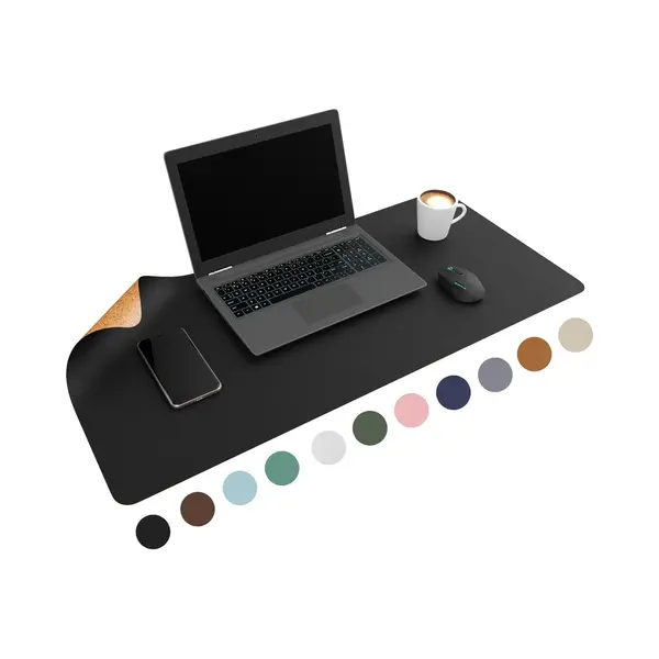 Wurk Dubbelzijdige Bureau Onderlegger - Bureau Organizer - Inclusief Kabel Clip - Zwart/Kurk - 90x45 Cm thumbnail