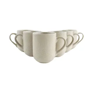 Otix Koffiekopjes - Met Oor - Set Van 6 - Koffietassen - Cappuccino Kop - Theemok - 300ML - Aardewerk - Teak