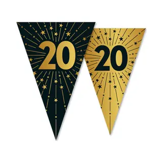 We Fiesta Vlaggenlijn 20 Jaar Zwart / Goud 10 Meter 2 Zijdig Bedrukt - Verjaardag Feestje Vlag Vlaggen Versiering Slinger Feestdecoratie Decoratie