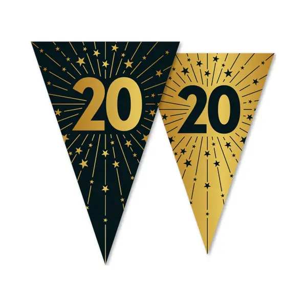 We Fiesta Vlaggenlijn 20 Jaar Zwart / Goud 10 Meter 2 Zijdig Bedrukt - Verjaardag Feestje Vlag Vlaggen Versiering Slinger Feestdecoratie Decoratie thumbnail