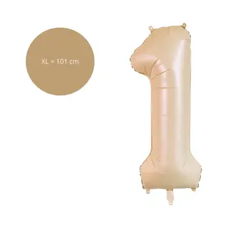 Fienosa Cijfer Ballonnen - Nummer 1 Caramel Zand Kleur - 101 Cm - Xl Groot - Helium Ballon - Verjaardag Ballon - Verjaardag Versiering - Leeftijd
