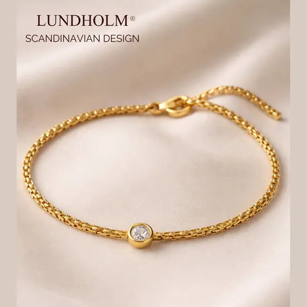 Lundholm Luxe Premium Stainless Steel Jewellery Gold Plated Goud Kleurige Armband Dames Minimalistisch Met Zirkonia - Vrouwen Cadeautjes Tip My Anah thumbnail