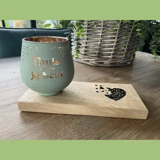 Creaties Van Hier - Verhuizen (thuis) - Kaarsen - Theelichthouder Met Plankje - Glas - 9, 4x8, 9 Cm