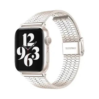 Strap-it Roestvrijstalen Band - Geschikt Voor Apple Watch Bandje - Series 1/2/3/4/5/6/7/8/9/10/11/Se/SE2/SE3 - Sterrenlicht / Starlight - Rvs Stalen