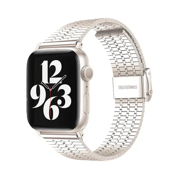 Strap-it Roestvrijstalen Band - Geschikt Voor Apple Watch Bandje - Series 1/2/3/4/5/6/7/8/9/10/11/Se/SE2/SE3 - Sterrenlicht / Starlight - Rvs Stalen thumbnail