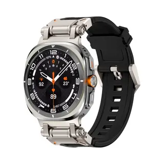 Strap-it 'Explorer' Tpu Bandje - Geschikt Voor Samsung Galaxy Watch Ultra / Ultra 2025 (zwart Met Titanium Connectors)