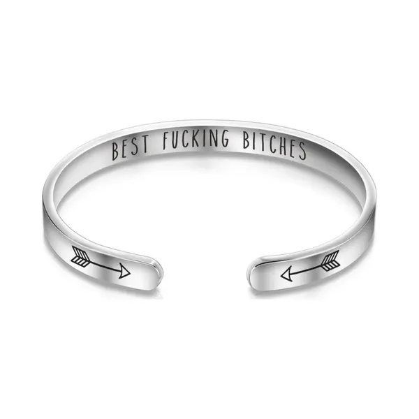 Marama - Armband Zilver - Best Fucking Bitches - Gegraveerd - Rvs - Bangle - Cadeau Dames - Vriendschap - Licht Buigbaar thumbnail