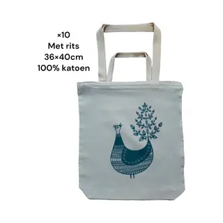 Ala Universal Katoenen Tas - Tote Bag - Naturel - 270gr Katoenen - 36x40x10cm - Met Rits - 10 Stuks - Canvas Tas - Boodschappentas - Draagtas - Schoudertas &