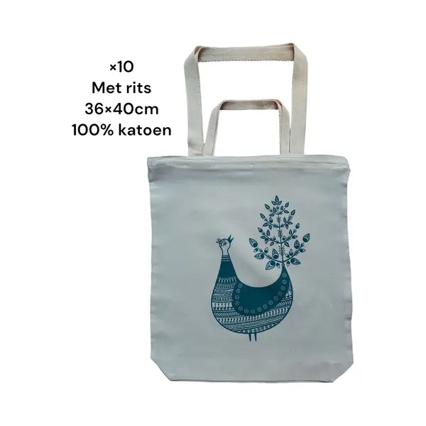 Ala Universal Katoenen Tas - Tote Bag - Naturel - 270gr Katoenen - 36x40x10cm - Met Rits - 10 Stuks - Canvas Tas - Boodschappentas - Draagtas - Schoudertas & thumbnail
