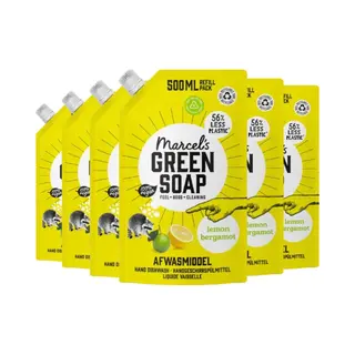 Marcel's Green Soap Afwasmiddel Navulling - Citroen & Bergamot - 6 X 500ml