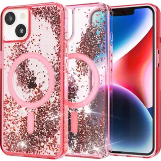My Case Transparant Hoesje – Geschikt Voor IPhone 14 Plus Roze Glitter - Geschikt Voor MagSafe – Glitters, Sterk En Shock Proof