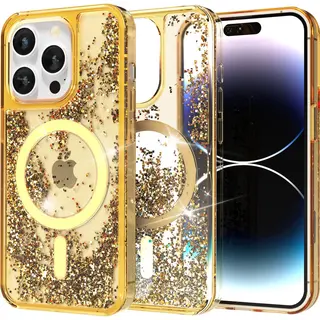 My Case Transparant Hoesje – Geschikt Voor IPhone 14 Pro Max Geel Glitter - Geschikt Voor MagSafe – Glitters, Sterk En Shock Proof