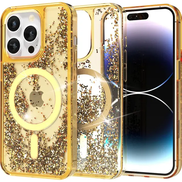 My Case Transparant Hoesje – Geschikt Voor IPhone 14 Pro Max Geel Glitter - Geschikt Voor MagSafe – Glitters, Sterk En Shock Proof thumbnail