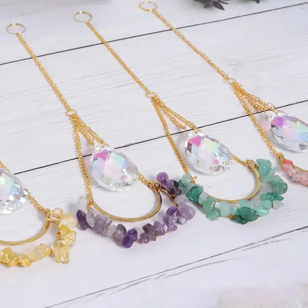 Wondersathome Suncatcher Gemstone Amethist Stone - Druppel - Kristal Zonnevanger - Raamdecoratie - Amethist - Edelsteen - Spiritueel - Boho - Bohemian thumbnail