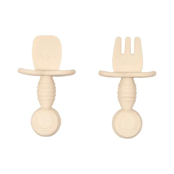 Jikkies Siliconen Kinderbestek Set - Baby Bestek - Lepel & Vork - Beige - Veilig - Duurzaam - Kindvriendelijk - 100% Siliconen - Vaatwasserbestendig - thumbnail