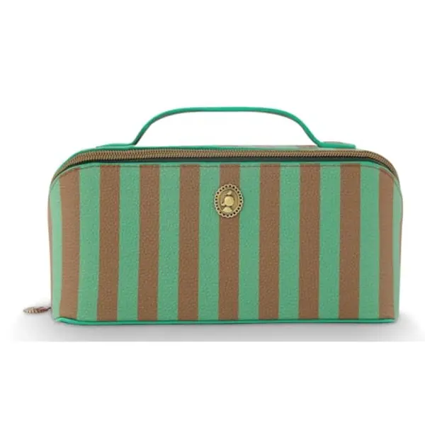 Pip Studio Cyrille Cosmetic Bag Medium Stripe Green 23.5x11x5x22cm thumbnail