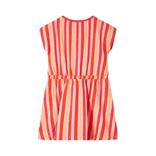 VidaXL Kinderkleid Mit Kordelzug Streifenmuster Kurze Ärmel Kinder Kleid Rosa Rot 128