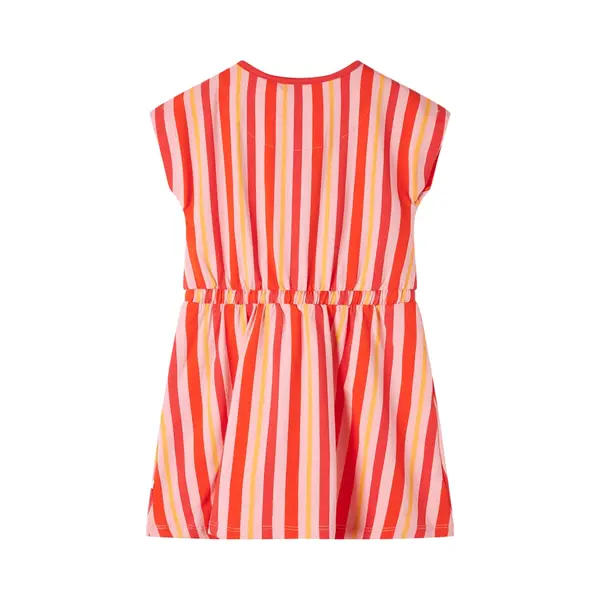 VidaXL Kinderkleid Mit Kordelzug Streifenmuster Kurze Ärmel Kinder Kleid Rosa Rot 128 thumbnail
