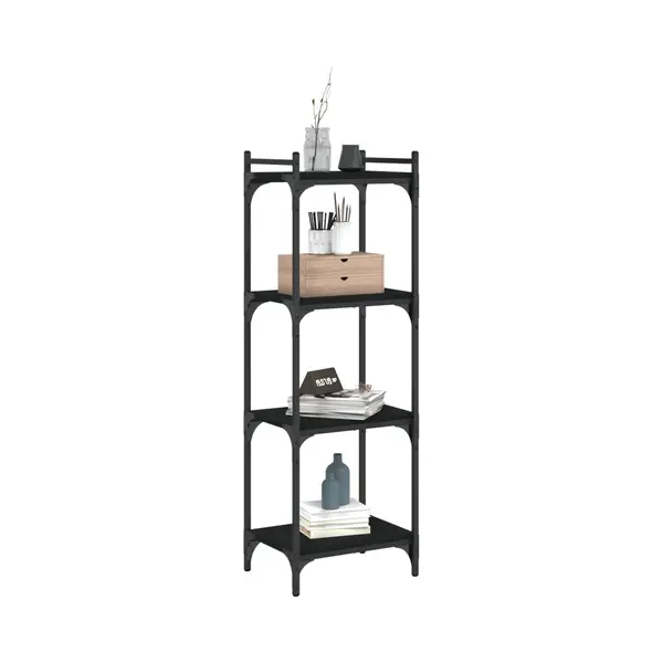 VidaXL 4-Tier Bookshelf - Black Engineered Wood Storage Cabinet Rack With Adjustable Feet And Sturdy Metal Frame For Living Room, Bedroom thumbnail