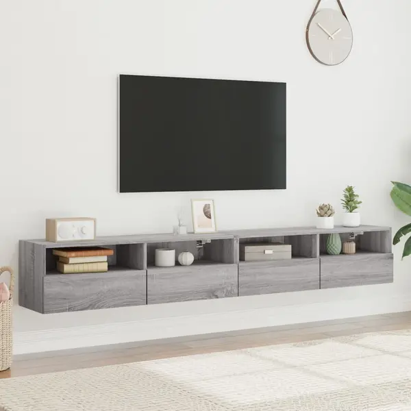 VidaXL Floating Grey Sonoma Tv Wall Cabinets - Wall-Mounted, Ample Storage Space, Engineered Wood Construction, Modern Design - Ideal For Living Room. thumbnail