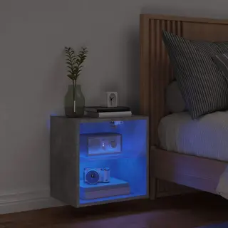 Bedside Cabinet With Led Lights Wall-mounted Concrete Grey Vidaxl