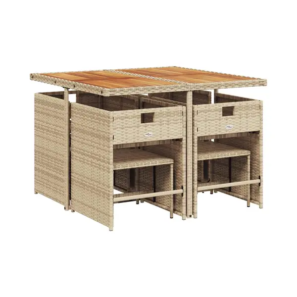 9-tlg. Garten-essgruppe Mit Kissen Beige Poly Rattan Vidaxl thumbnail