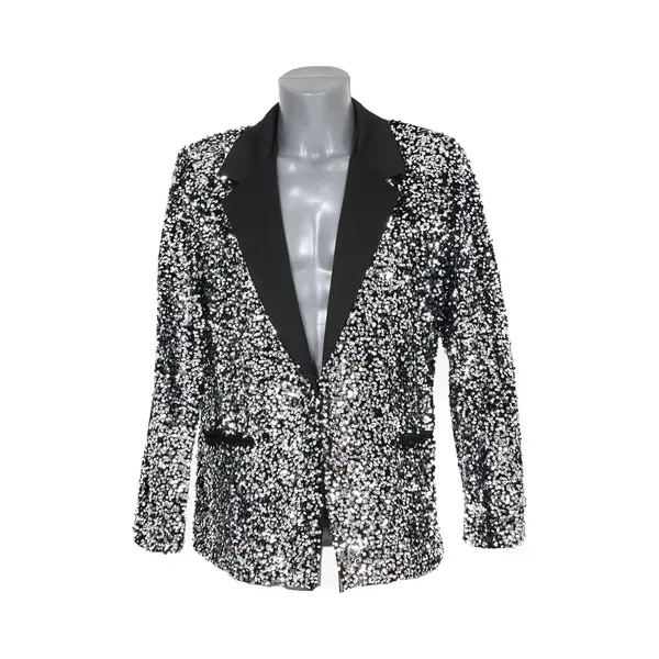 momol Pailletten Colbert - Zilver - Heren - Disco Colbert - Carnavalscolbert - Glitter En Glamour - Maat Xl thumbnail