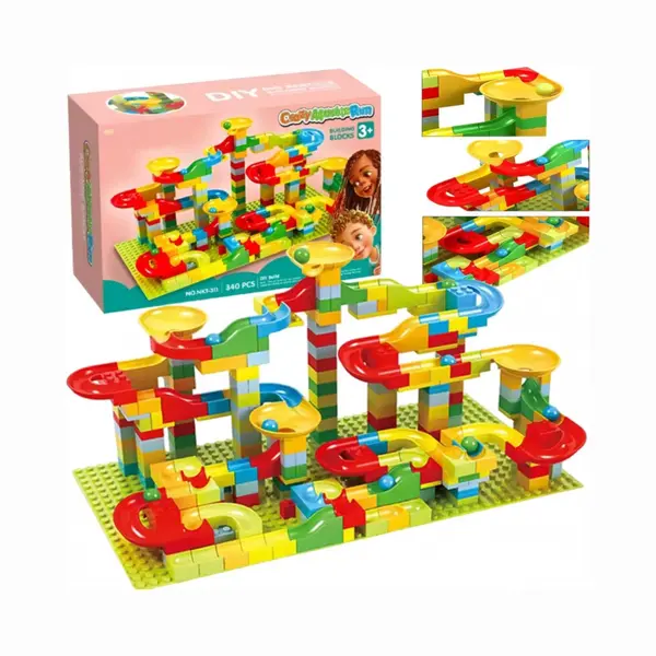 Playos Knikkerbaan Bouwblokken - 340-delig Educatief Constructiespeelgoed thumbnail