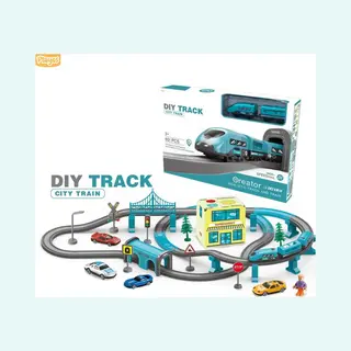 Playos® - Elektrische Treinset - 92 Delig - Turquoise - Inclusief 4 Auto's - Met Accessoires - Speelgoedvoertuig - Speelgoed - Sinterklaas - Jongens