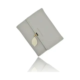 Dames Beurs Klein Lichtgrijs Met Creme Blad - Portemonnee In Pasteltint - Met Muntvak En Rfid Bescherming - Sophie Siero® - Portefeuille Vrouw Design