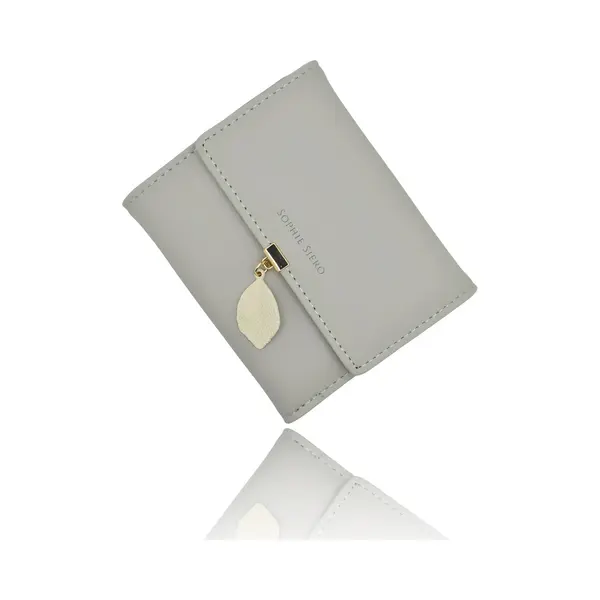Dames Beurs Klein Lichtgrijs Met Creme Blad - Portemonnee In Pasteltint - Met Muntvak En Rfid Bescherming - Sophie Siero® - Portefeuille Vrouw Design thumbnail