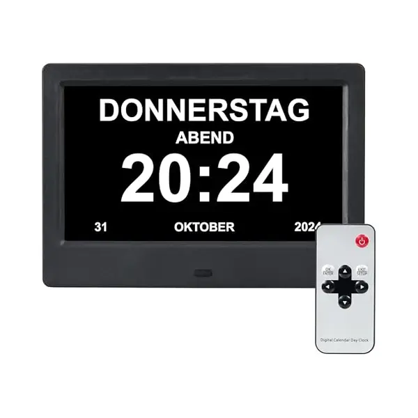 Brixy Dementie Klok, 24 Alarmfuncties Met Afstandsbediening, Automatische Dimmer, Kalenderklok, Zwart thumbnail