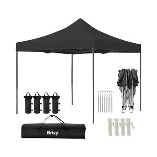 Brixy Partytent - Opvouwbaar - Easy Up - 3x3m - Waterdicht - Paviljoen - Incl. Draagtas - Antraciet