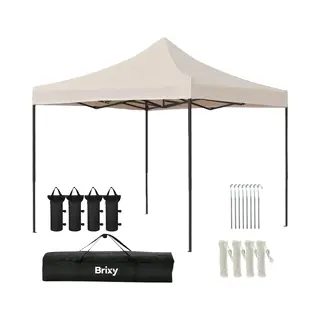Brixy Partytent - Opvouwbaar - Easy Up - 3x3m - Waterdicht - Paviljoen - Incl. Draagtas - Creme