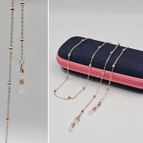Dames Gouden Brillenketting Met Accenten En Reserve Rubberen Lussen. Inclusief Twee Hoogwaardige Microvezel Doekjes / Brillenkoord Dames / Brilkoordje thumbnail