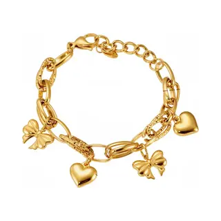 Sorprese Armband - Heart & Bow Charm Design - Stainless Steel - Goudkleurig - Verstelbaar - Armband Dames - Cadeau Voor Haar - Model P