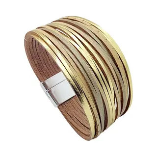 Sorprese Armband - Gold Fusion - Wikkelarmband - Armband Dames - Leer - Elegant Cadeau - Model D