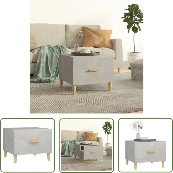 VidaXL Houten Salontafel - Salontafel - Salontafel 50x50x40 Cm Bewerkt Hout Betongrijs - Betonnen Salontafel - Grijze Salontafel - Salontafel Met Lade thumbnail