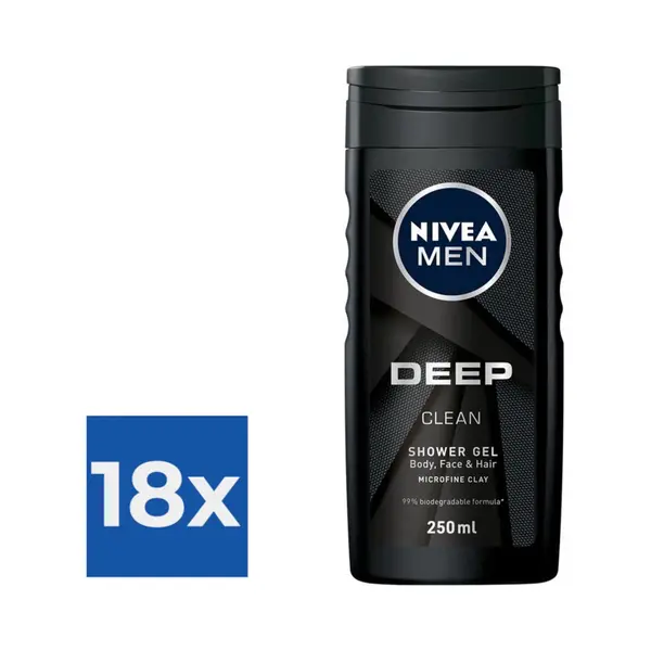 Nivea Men Douchegel Deep Clean - 250 Ml - Voordeelverpakking 18 Stuks thumbnail